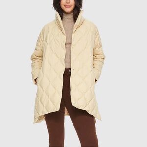 New! Oversized Quilted Lightweight Down Puffer Jacket in Almond Oil L